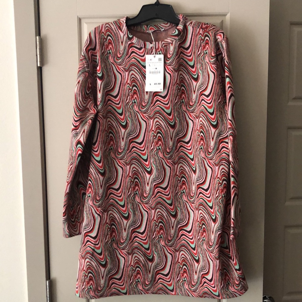 NWT ZARA swirl print sweater mini dress - Picture 1 of 5